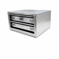 A solid aluminium double-drawer storage cabinet with heavy-duty latches and a polished finish, shown on a clean white background.