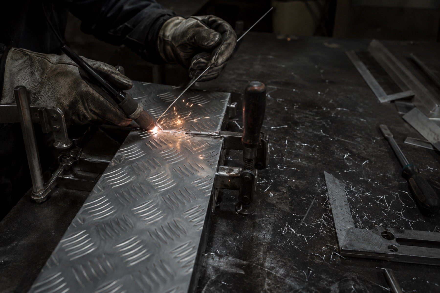 Checker plate being welded